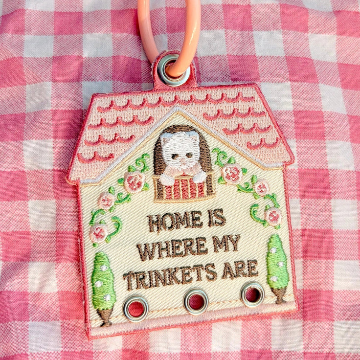 6 Figures House Embroidered Trinket Bag Charm Holder Keychain