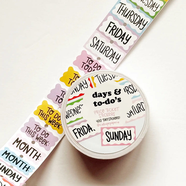 Days & To-Do's Price Ticket Sticker Roll