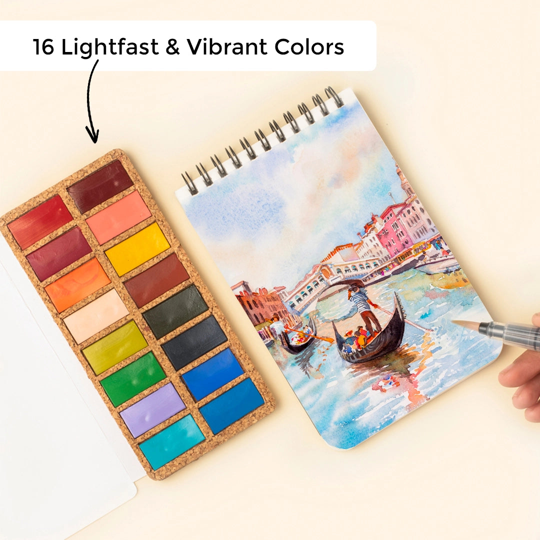 Spring Vivia Cork Palette- 16 Watercolor set