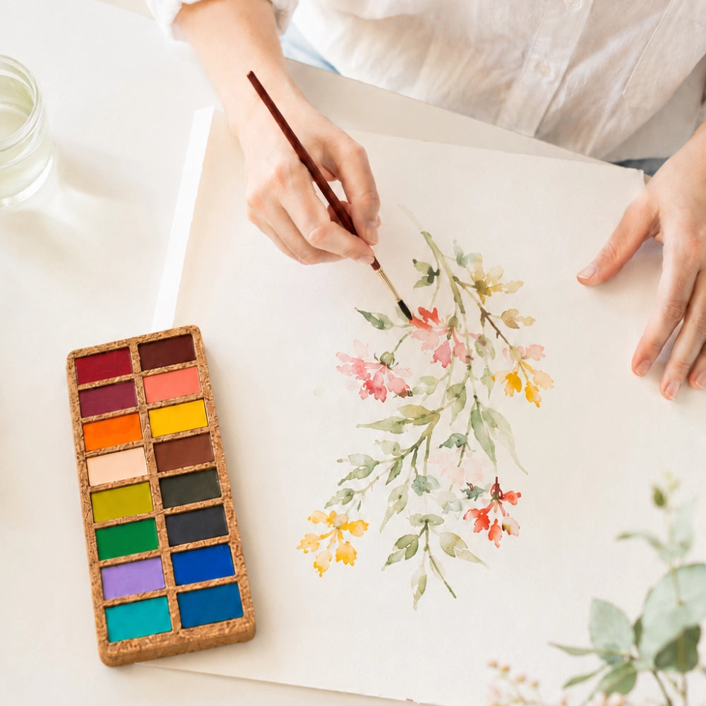 Spring Vivia Cork Palette- 16 Watercolor set