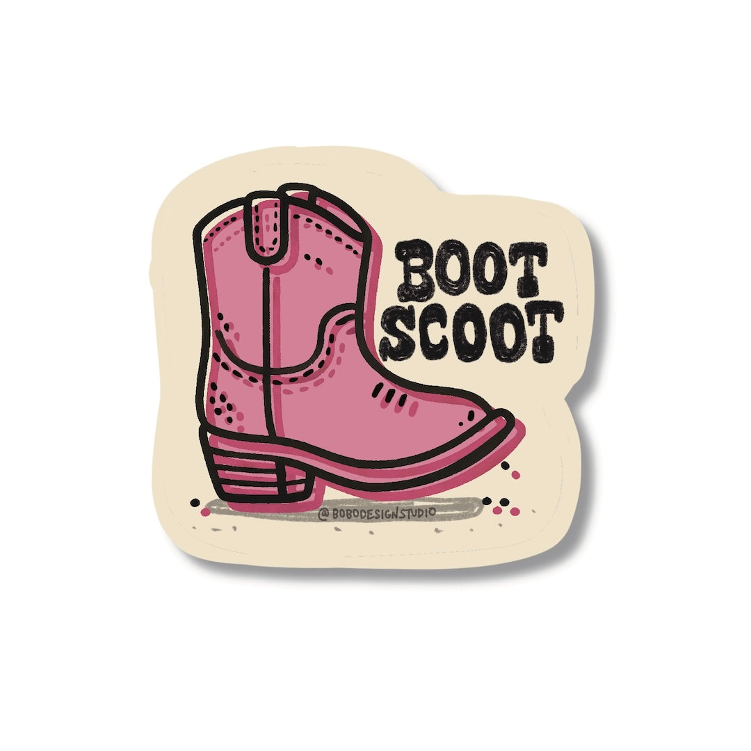 a cowboy boot with text next to it that says boot scoot 