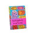 Pack of colorful gift wrap with cartoon designs on a white background