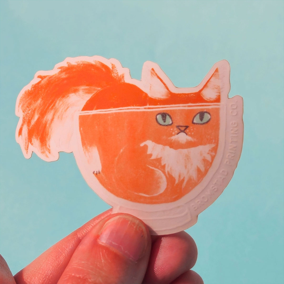 Orange Cat in A Bowl Clear Sticker