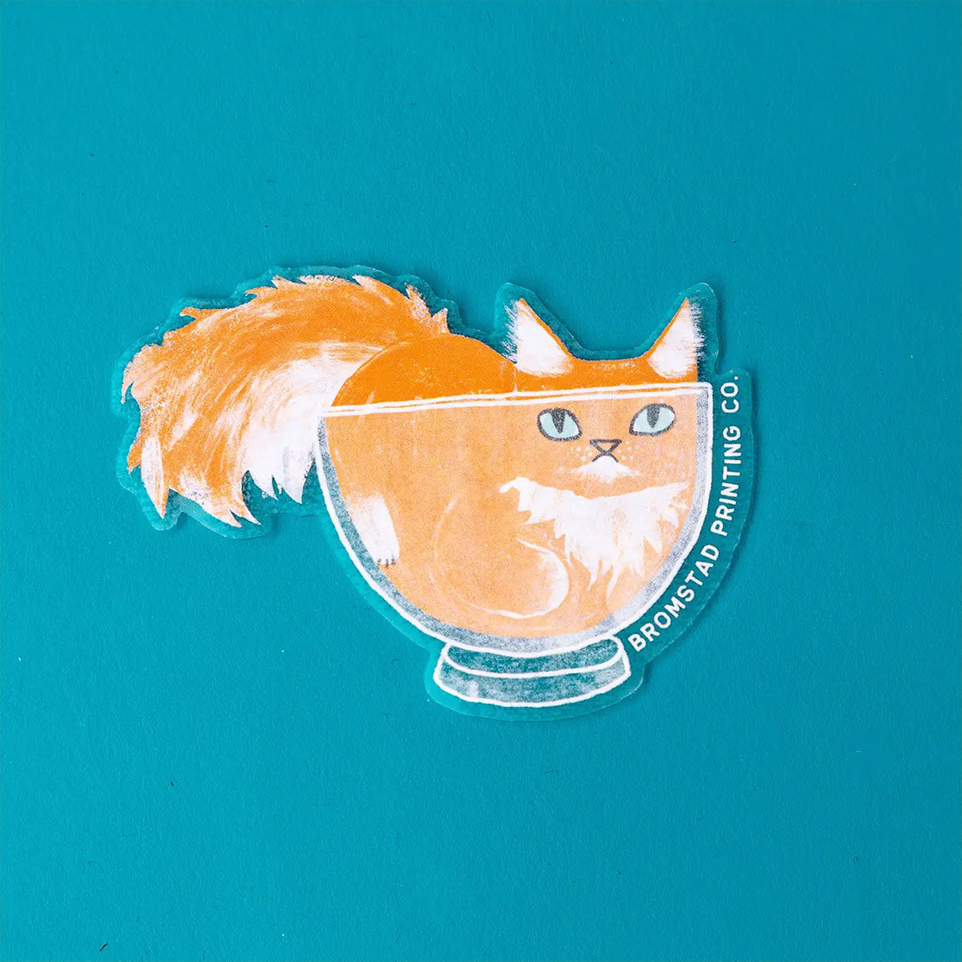 Orange Cat in A Bowl Clear Sticker