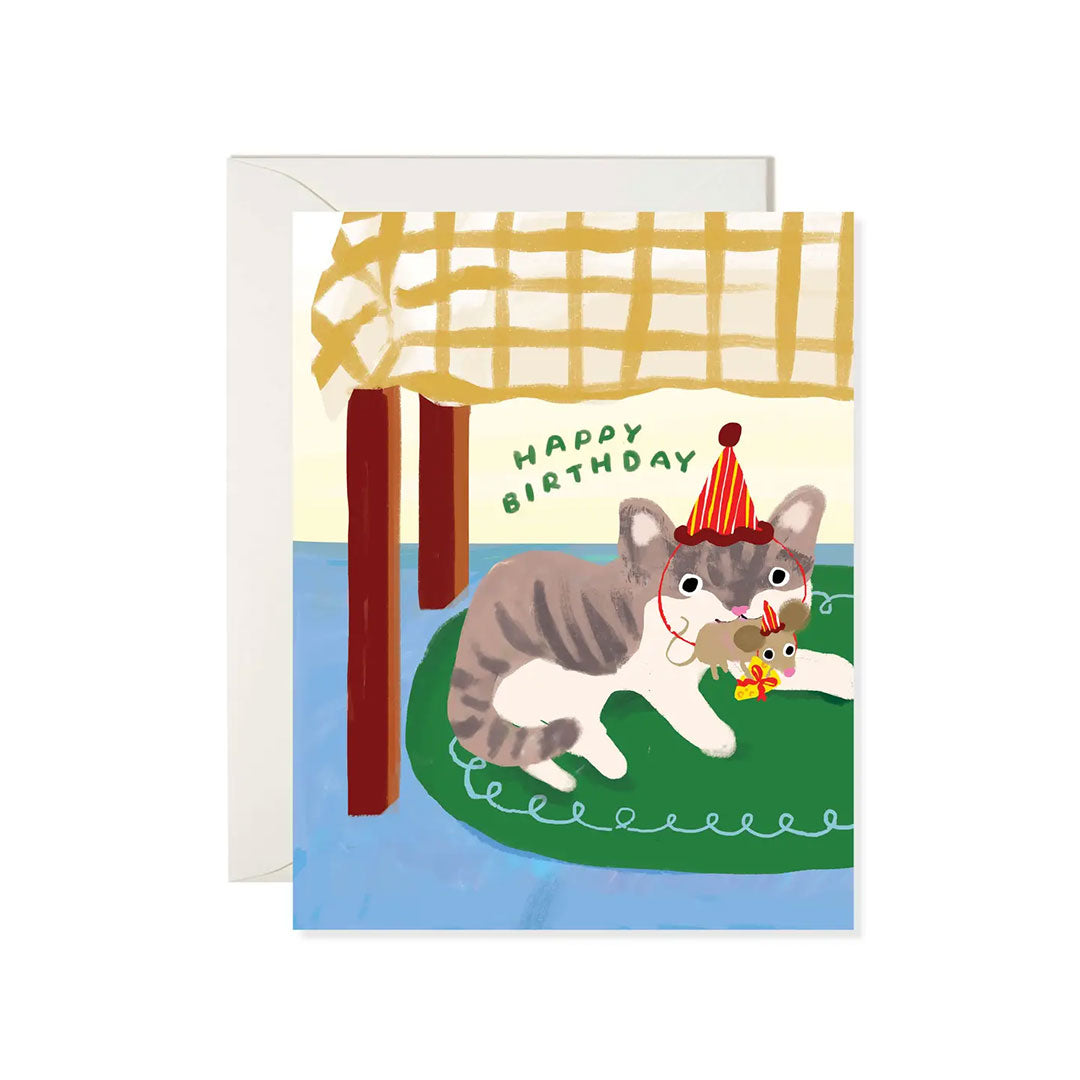 Cat Mouse Cheese Birthday  Greeting Card - Karen Schipper