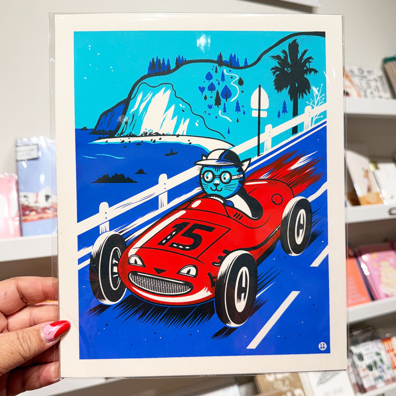 Cat Racer 8x10 - Little Friends of Printmaking LFOP