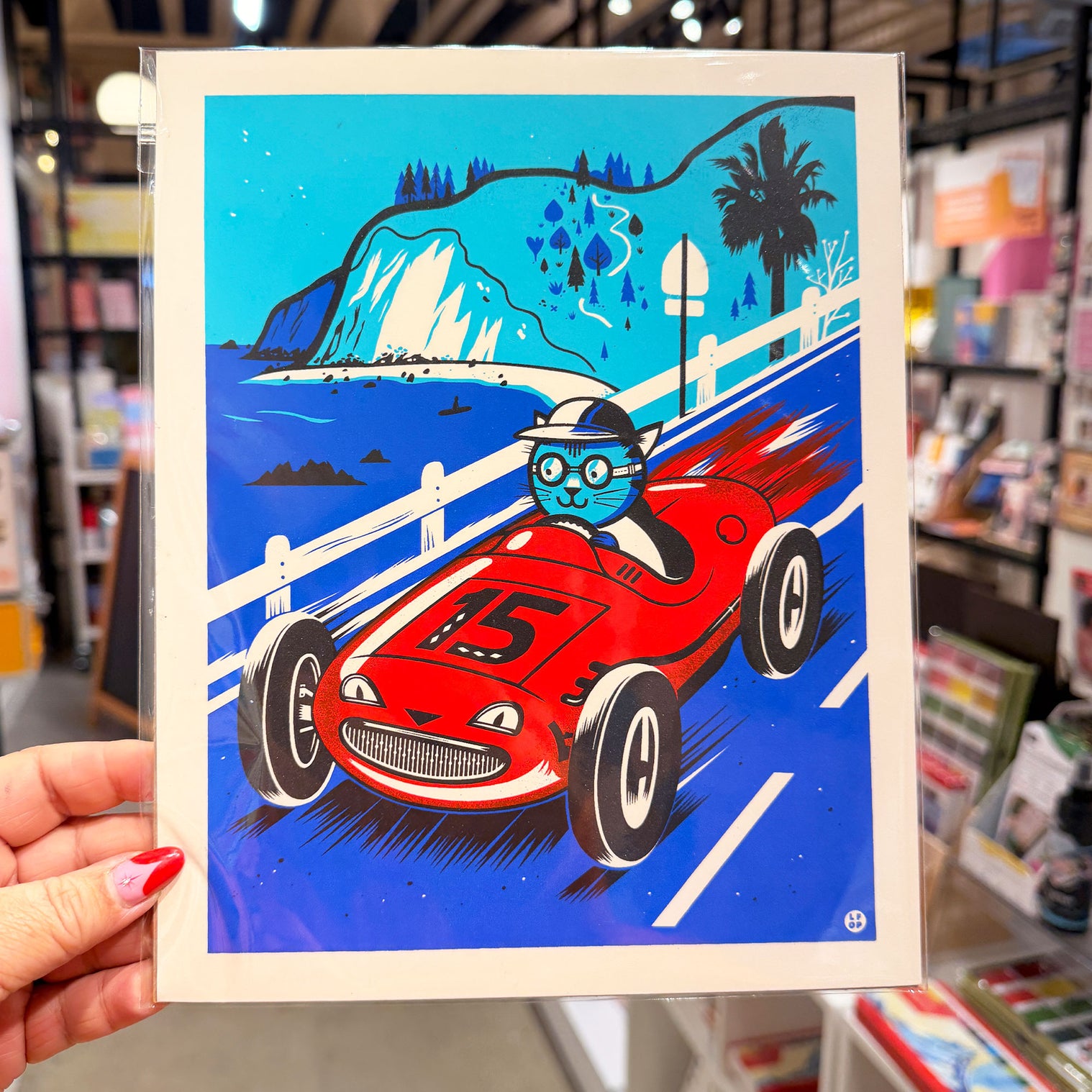 Cat Racer 8x10 - Little Friends of Printmaking LFOP