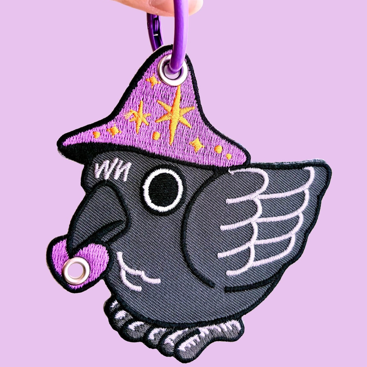 Wizard Crow Embroidered Keychain Bag Charm Trinket Holder