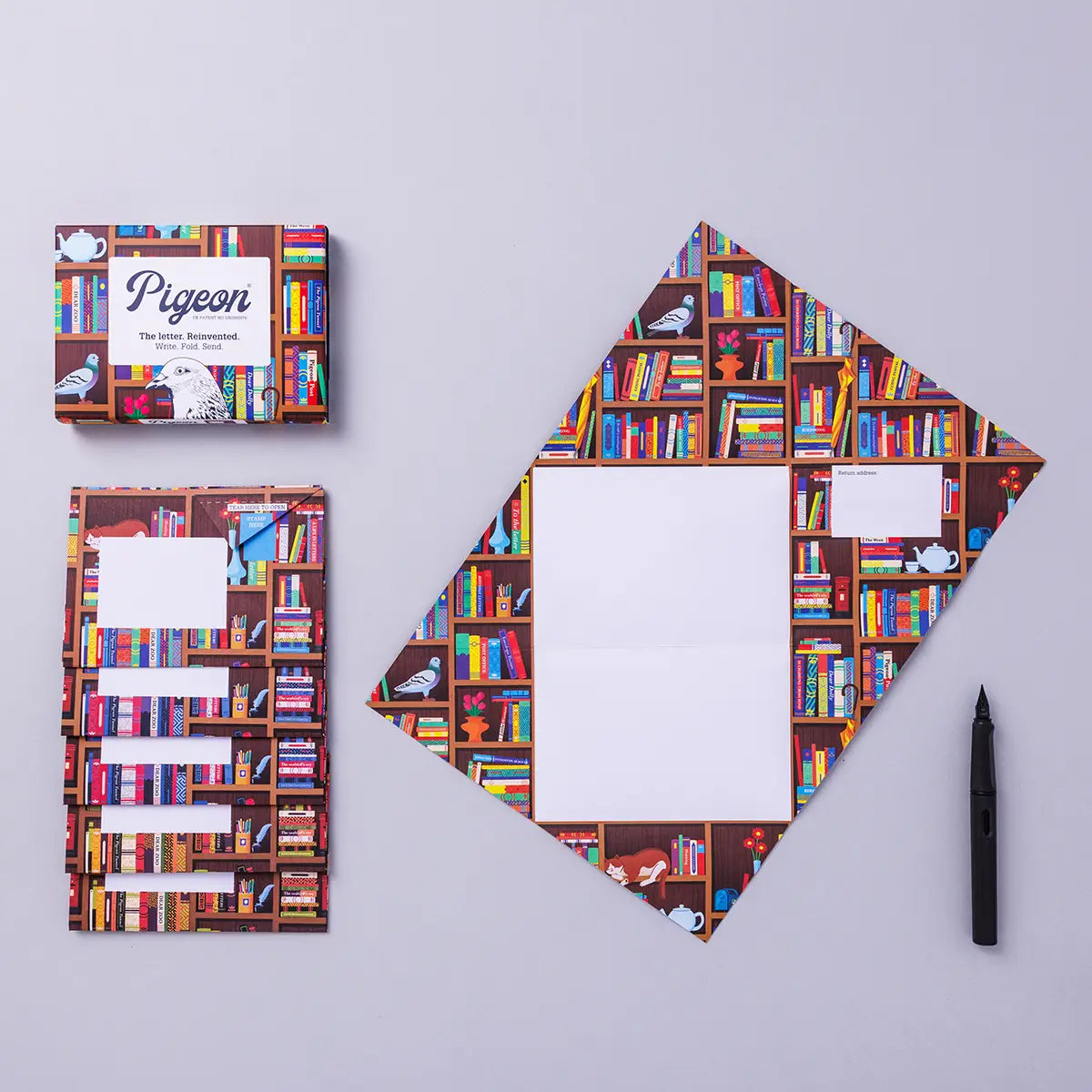 Bookstore Pigeon, Folding Stationery Letter Pack, Pack of 6