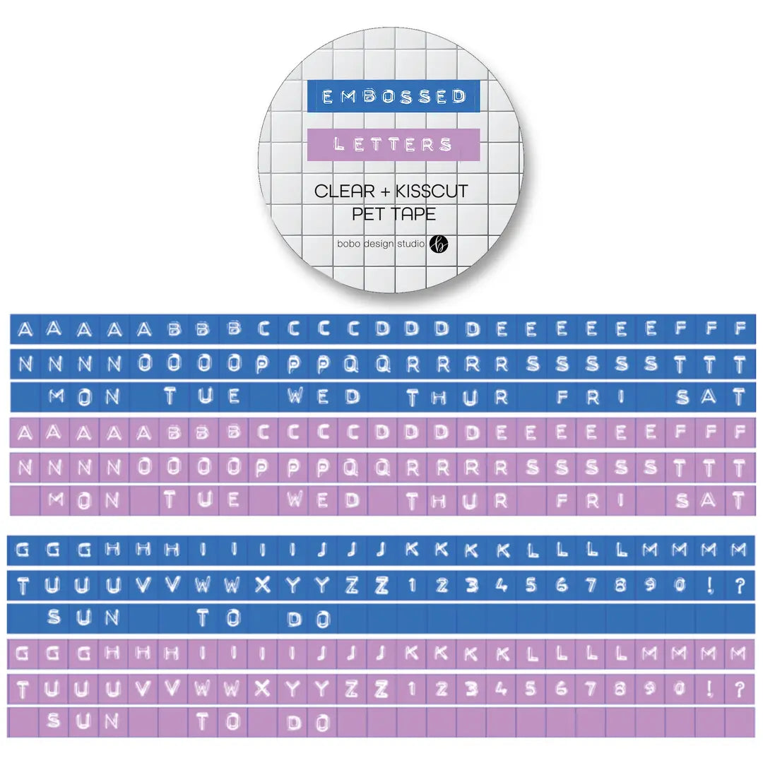 Embossed Letters Kiss Cut PET Tape -Blue and Lavender
