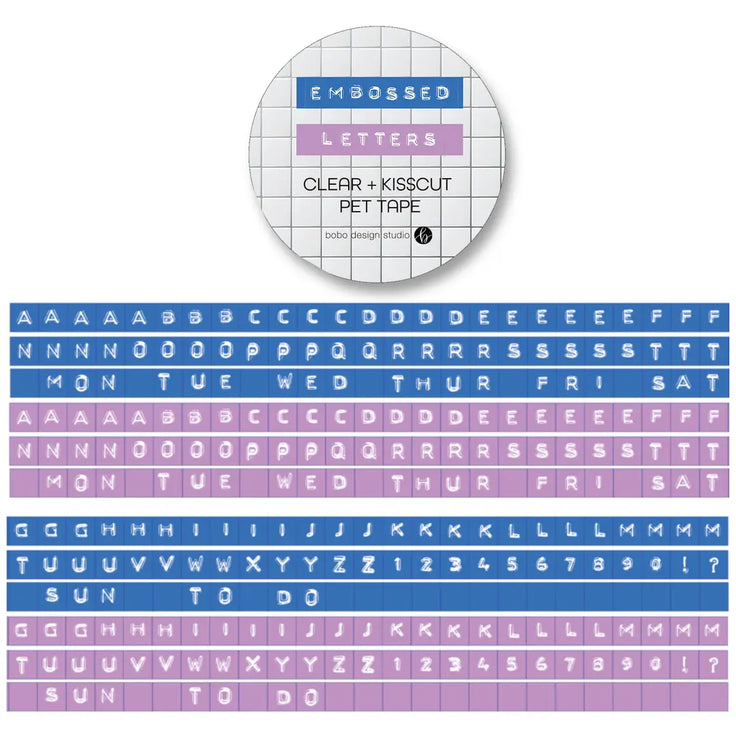 Embossed Letters Kiss Cut PET Tape -Blue and Lavender