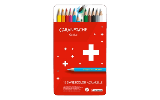 Set of 12 Swisscolor Watercolor Pencils in Metal Box- Caran d'Ache