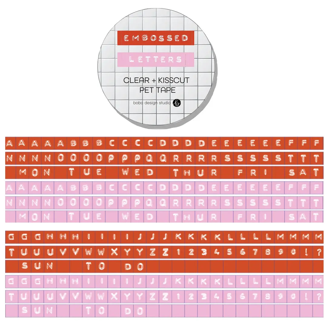 Embossed Letters Kiss Cut PET Tape - Red and Pink