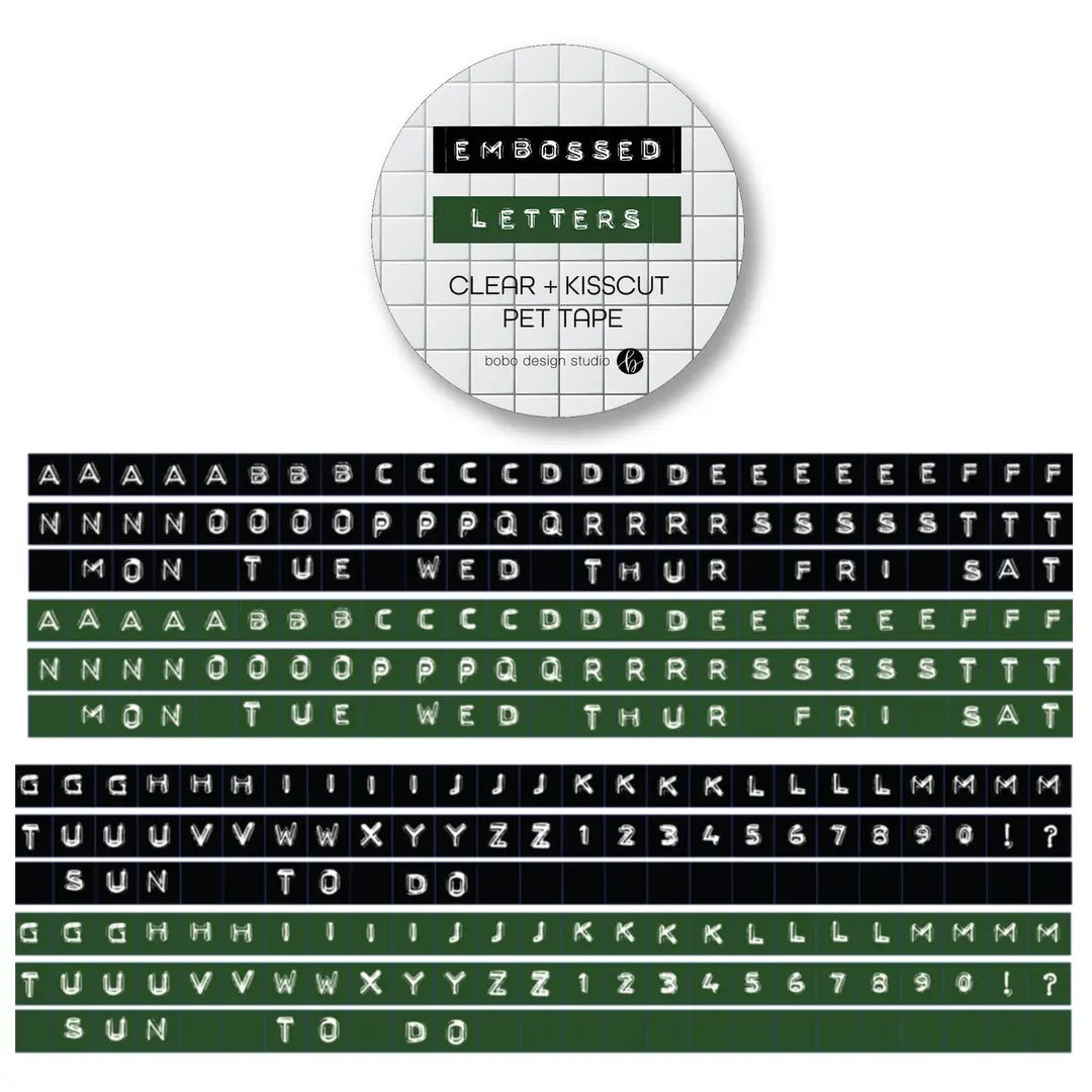 Embossed Letters Kiss Cut PET Tape - Black and Green