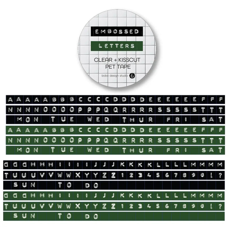 Embossed Letters Kiss Cut PET Tape - Black and Green