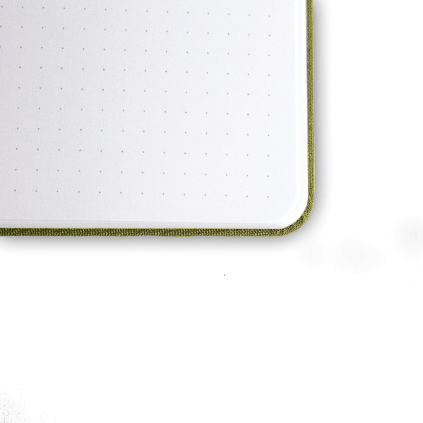 A close up of the opened bobo BuJo dot grid journal showing the white dot grid pages. 