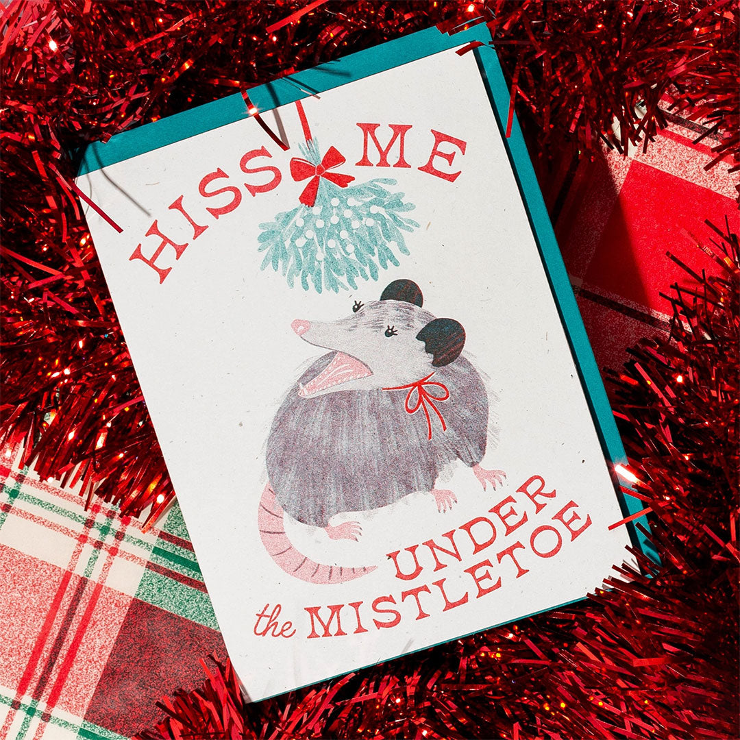 Hiss Me Under the Mistletoe - Risograph Christmas Card