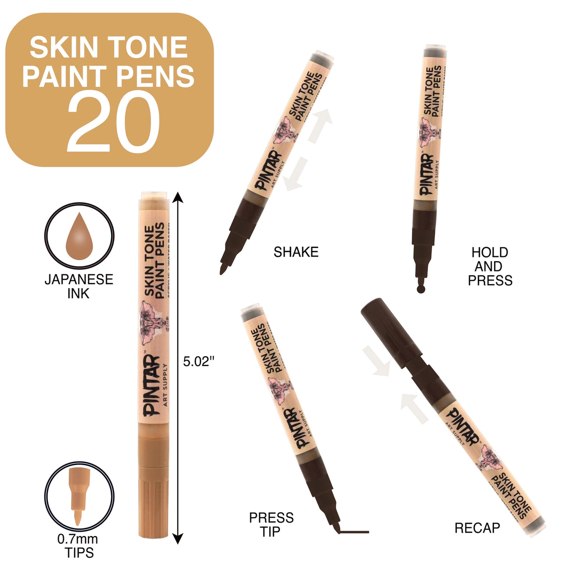 Pintar Skin Tone Color 20 Pack Paint Pens Acrylic Paint Pen Set with Extra Fine 0.7mm Tip