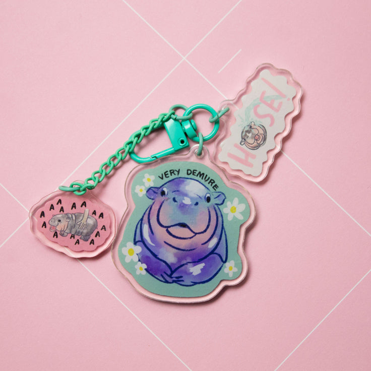 Demure Hippo- Trinket Charm Keychain