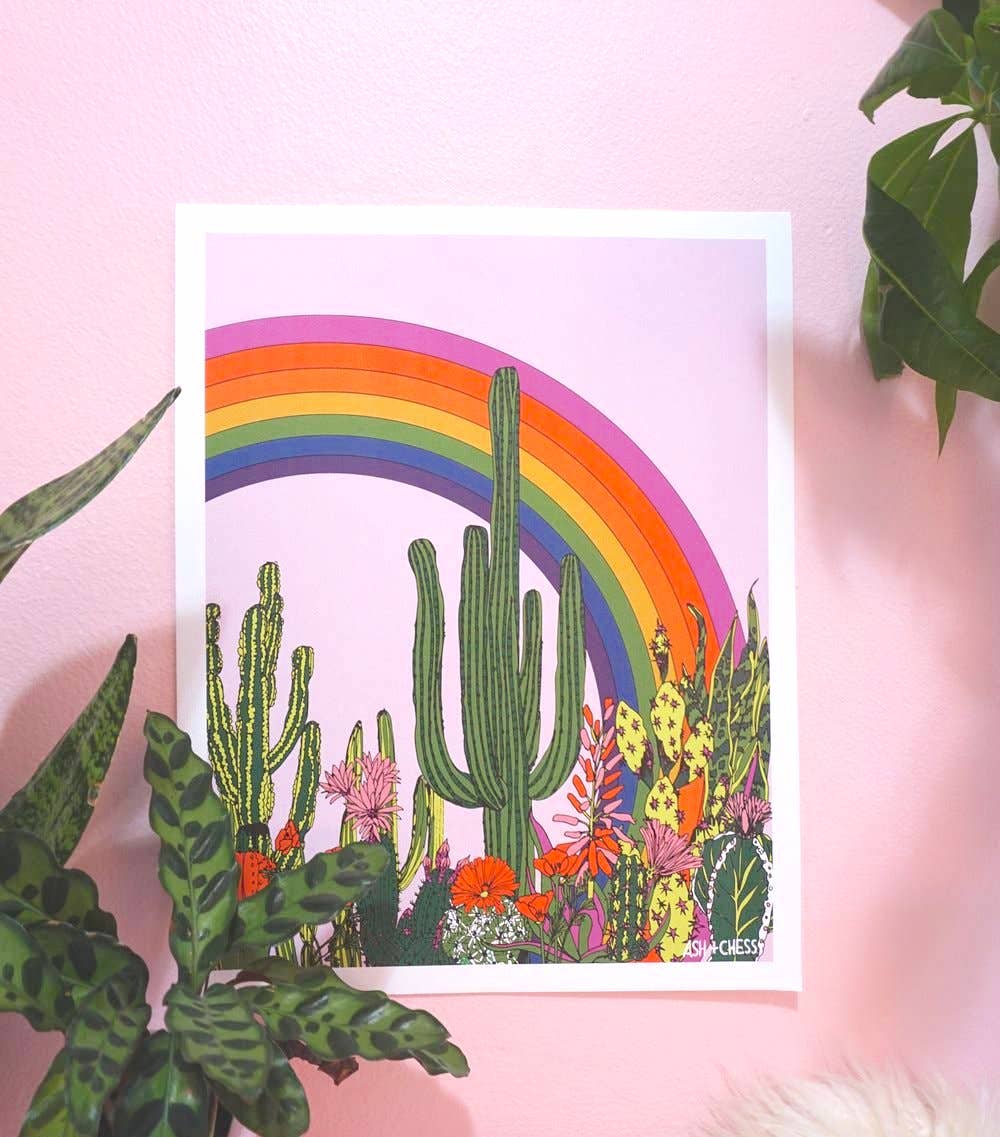 Rainbow Cactus Art Print- 11x14 from Ash and Chess