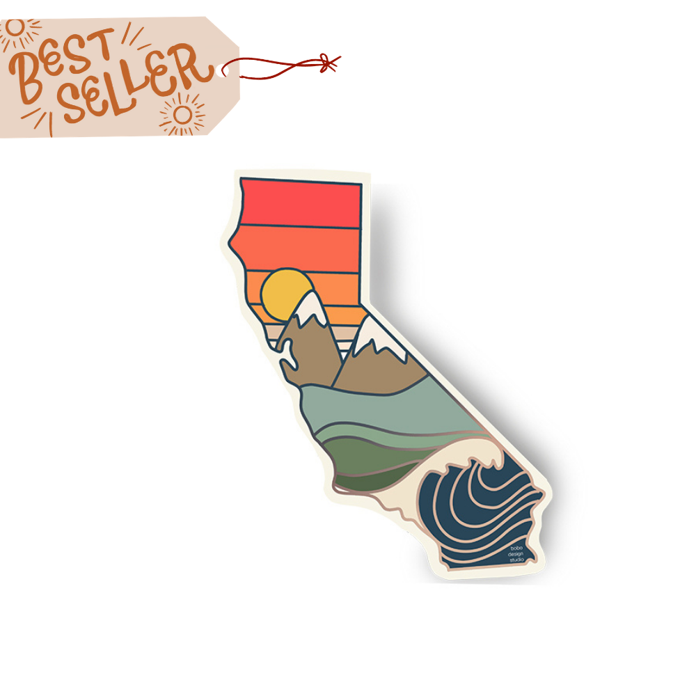 Seasonal California State sticker with Summer/Autumn colors