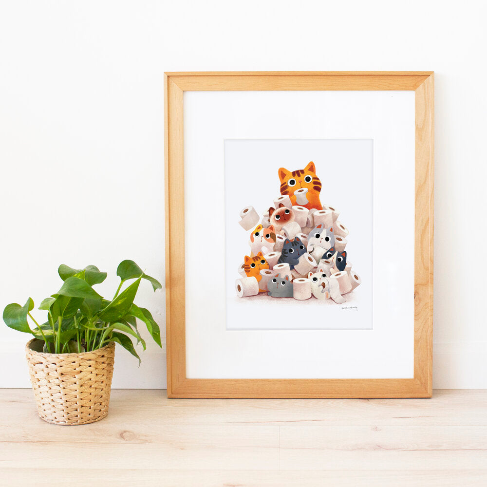 Pile of Cats with Toilet Paper Rolls - Print by The Little Red House