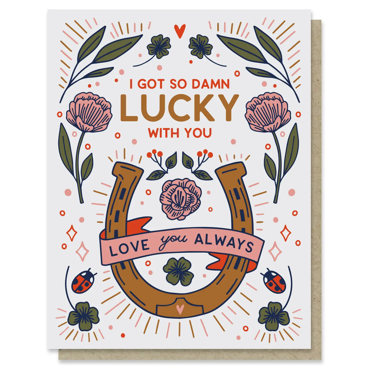Damn Lucky With You Horseshoe - Greeting Card - Paper Parasol