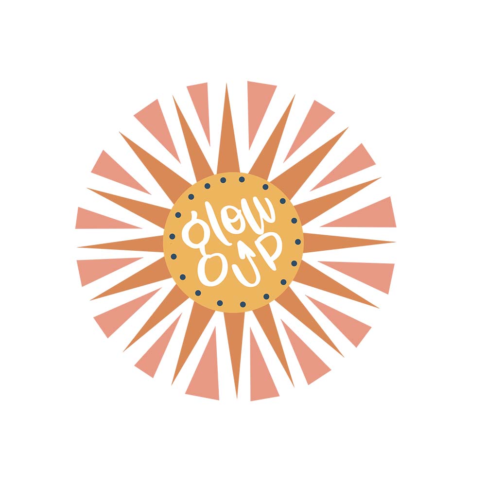 clear glow up vinyl sticker with a sun 