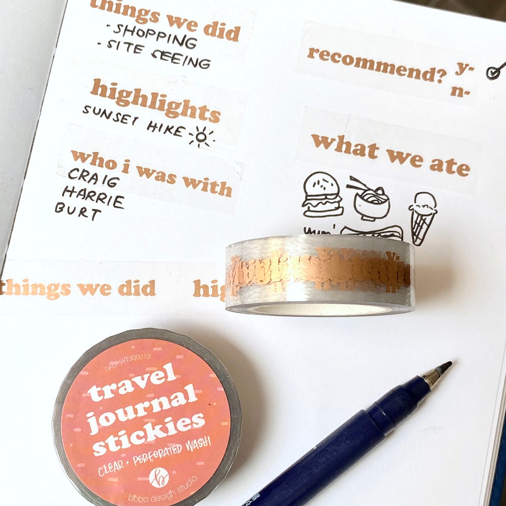 Foiled and perforated clear washi tape for your travel or bullet journal