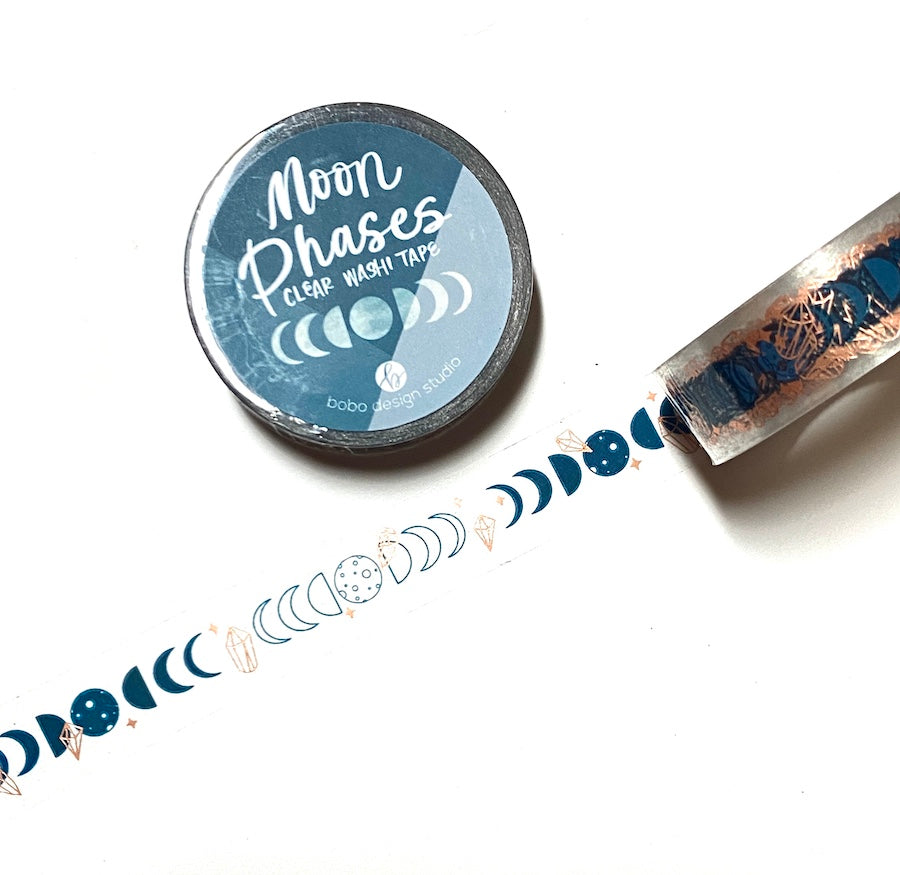 Moon Phases Clear washi tape with copper gold foiling