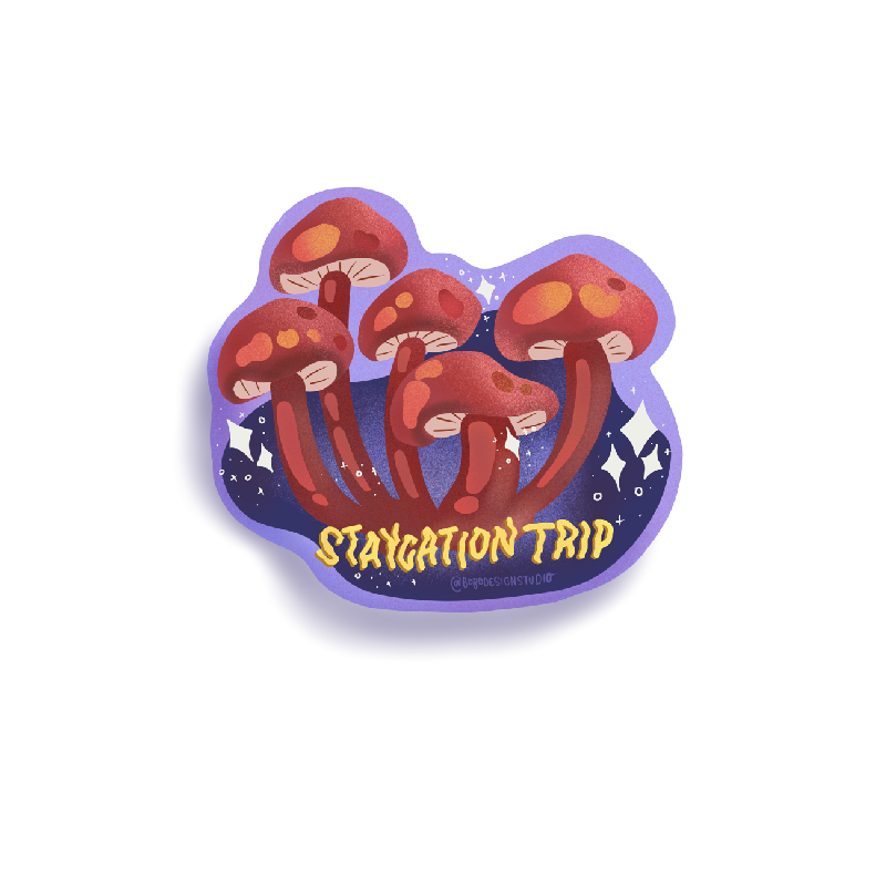 Staycation Trip Mushroom Vinyl Sticker