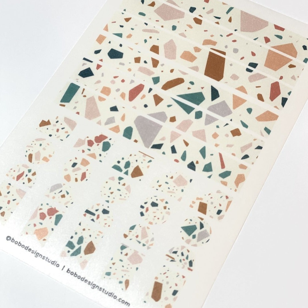 Washi Sticker Sheet in Terrazzo comes with two sheets of Washi Stickers 