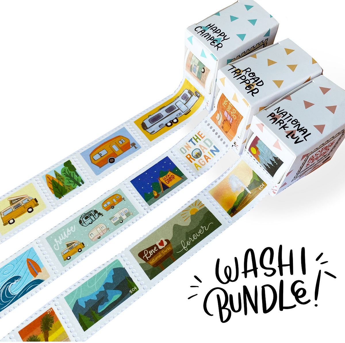 Postage Stamp Washi Tape Bundle featuring all the bobo design studio washi tapes in the postage stamp style with a bundle discount