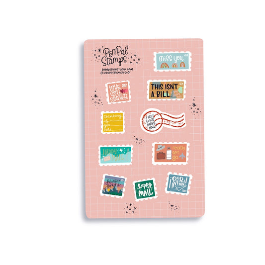 bobo design studio Pen Pal sticker sheets with stamps you can send in your hand written letters or for your journal or planner