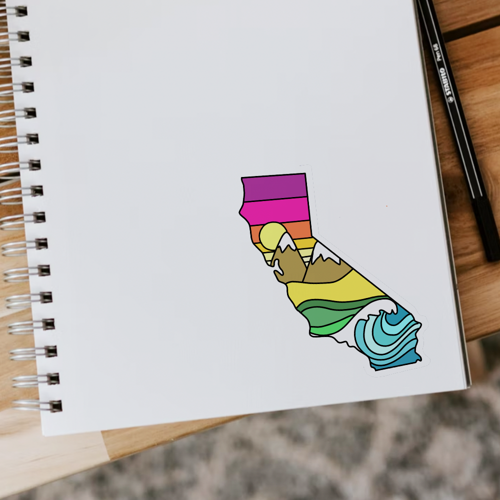 bobo design studio vinyl california sticker on a notebook for scale