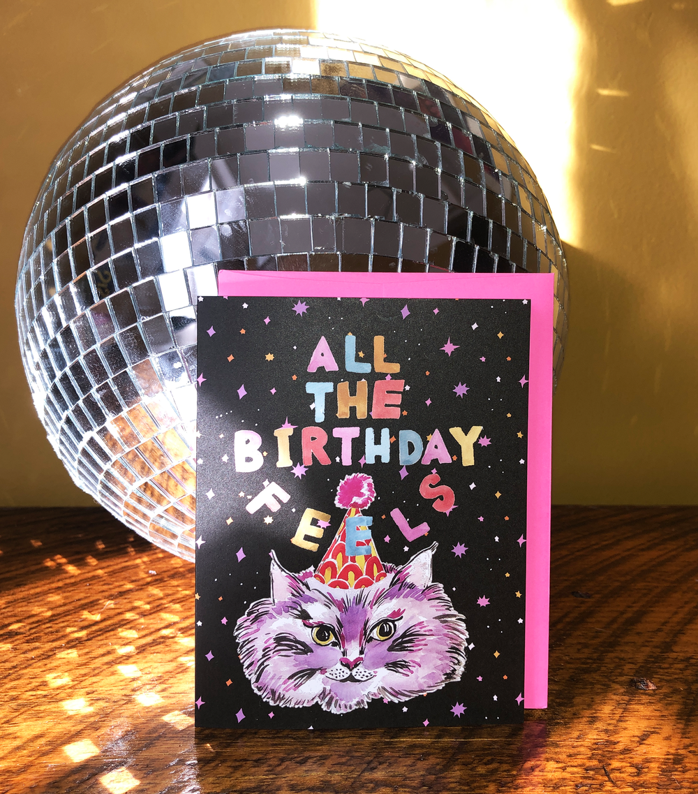 All the Birthday Feels Cat Greeting Card - Ash + Chess